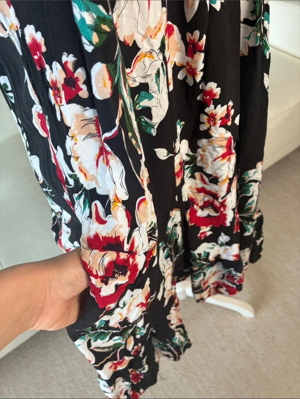 Black Floral Spaghetti Strap Midi Dress with  Pockets